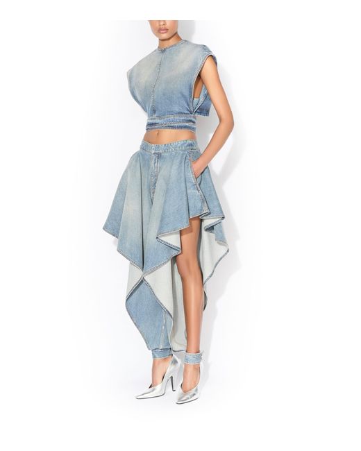 Alaïa Blue Denim Belted Crop Top