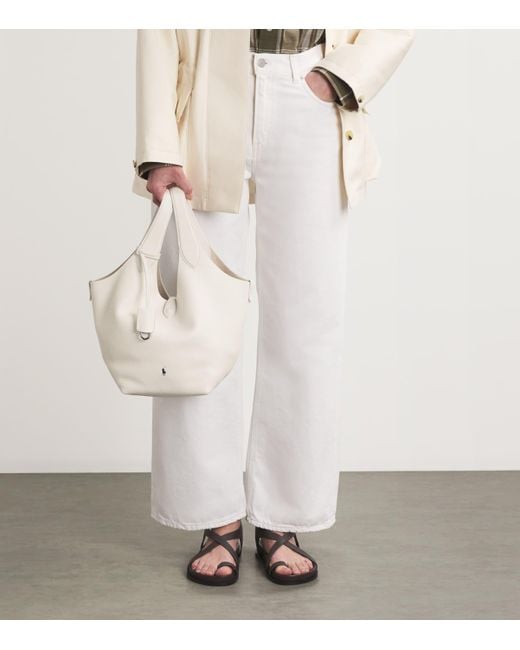 Polo Ralph Lauren Medium Leather Play Tote Bag in White | Lyst