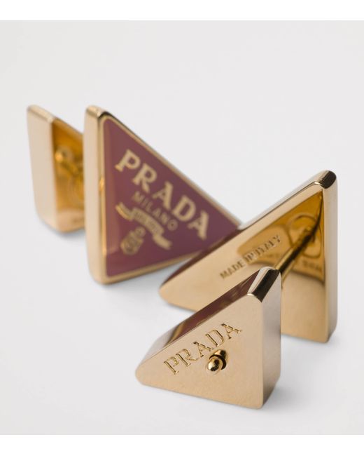 Prada Pink Enamel Triangle Stud Earrings
