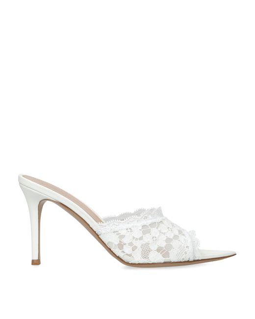 Gianvito Rossi White Lace Claudia Mules 85