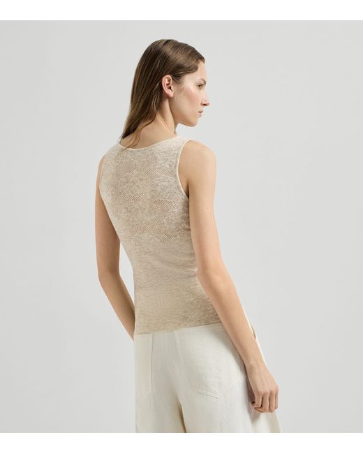 Brunello Cucinelli Natural Silk-Alpaca-Wool Lace-Detail Top