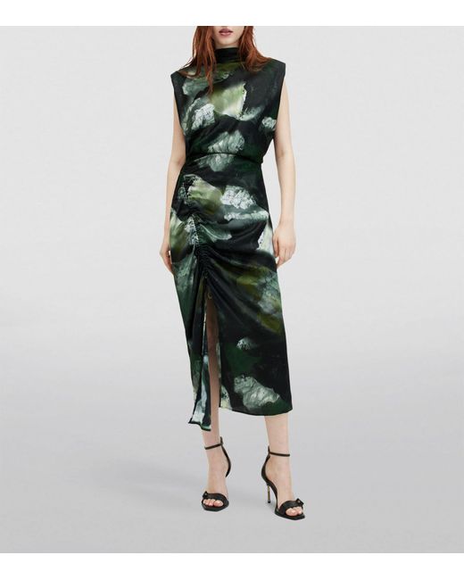 AllSaints Green Isa Graphic-print Woven Midi Dress