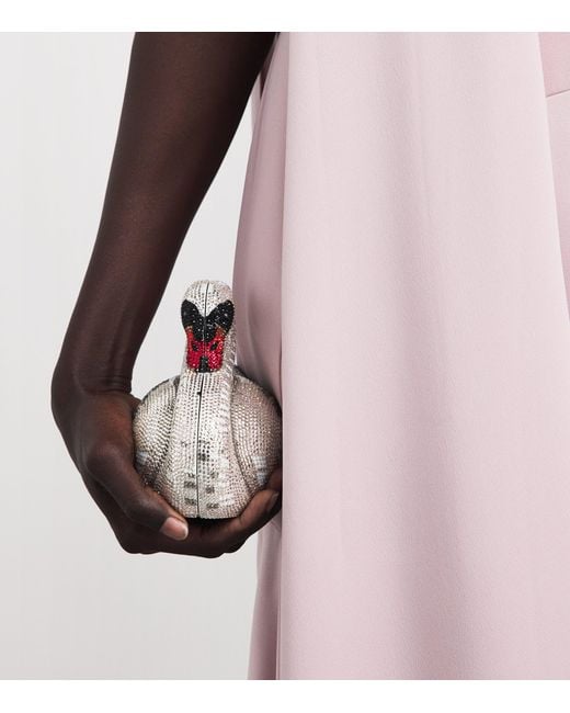 Judith Leiber White Embellished Swan Clutch Bag