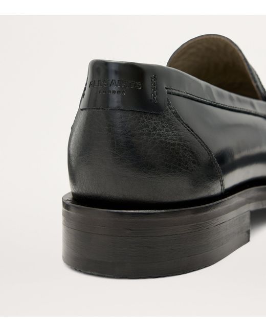 AllSaints Black Leather Bloom Loafers