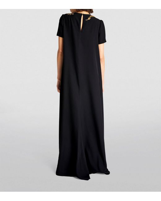Monique Lhuillier Black Embellished Short-sleeve Gown