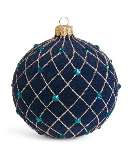 Harrods Blue Glitter Criss-Cross Bauble