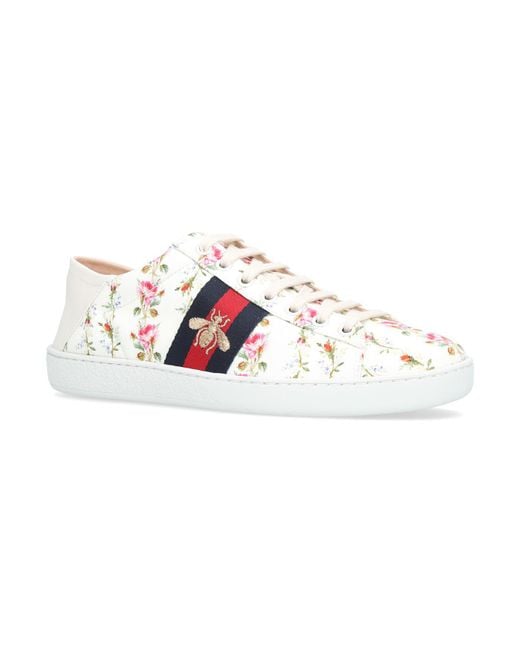 Gucci White Ace Rose Print Low-top Sneakers