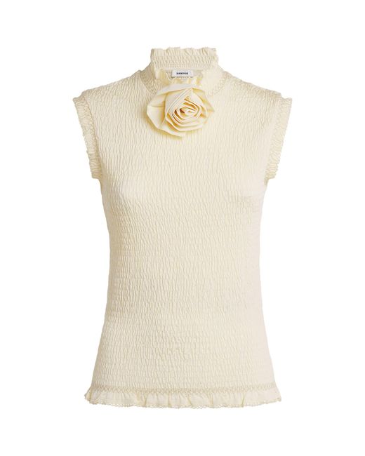 Sandro Natural Smocked Flower Tank Top