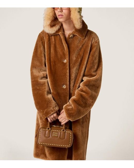 Miu Miu Brown Leather Studded Arcadie Top-Handle Bag