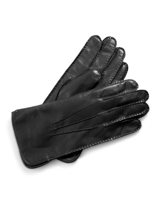 Aspinal Black Wool-Cashmere Lined Leather Gloves for men