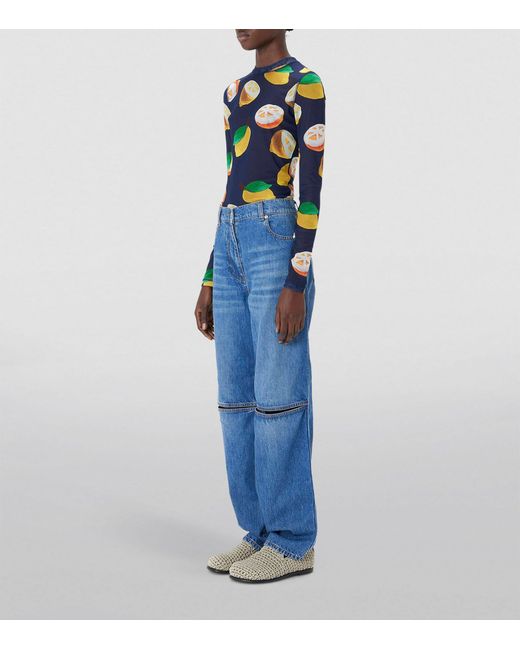 J.W. Anderson Blue Fruit Print Mesh Top