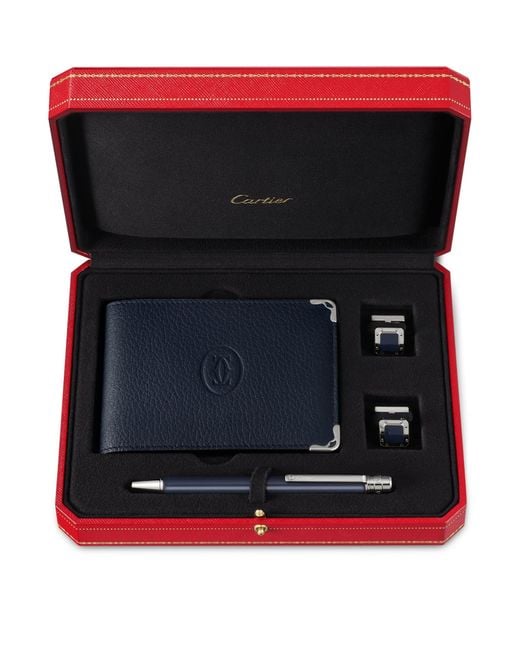 Cartier Black Santos De Cufflinks, Pen And Wallet Set for men