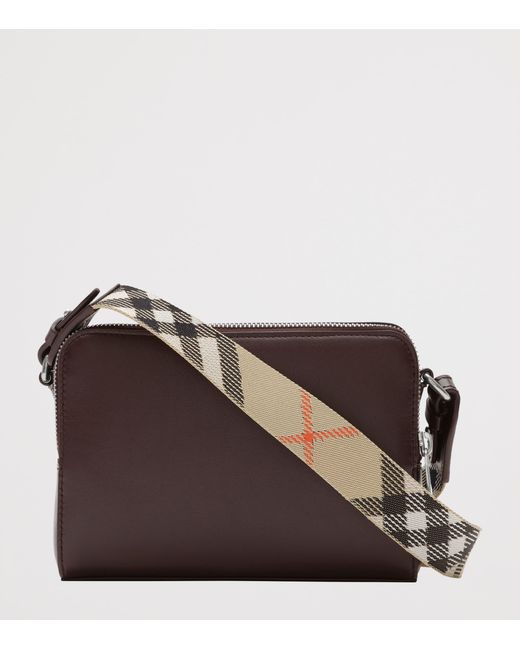 Burberry Brown Leather Check Pop Cross-Body Bag for men