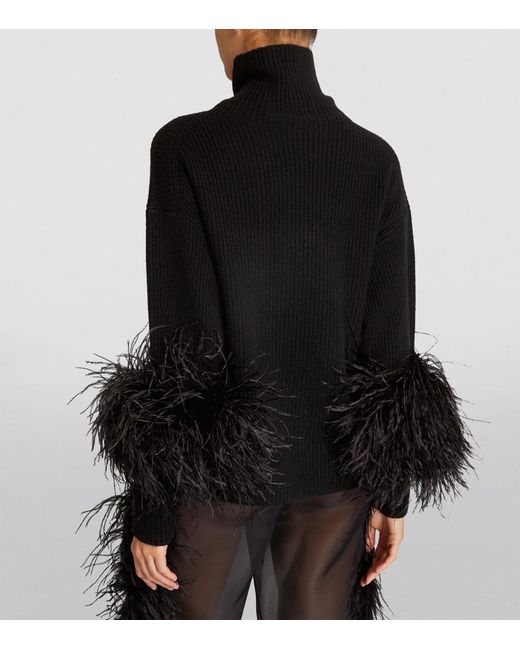 LAPOINTE Feather-trim Cashmere Sweater in Black