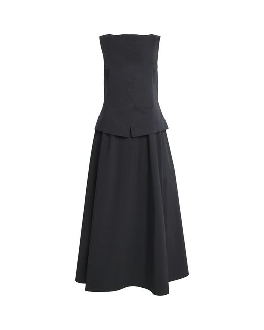 Theory Blue Poplin Boat-Neck Midi Dress