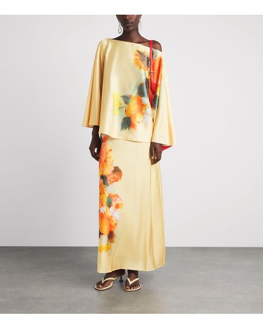 Cinq À Sept Yellow Watercolour Floral Carole Midi Skirt