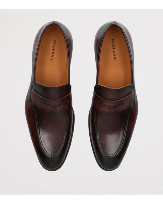 Magnanni Shoes Brown Leather Madison Penny Loafers for men