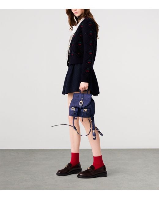 Maje Blue Wool Cherry-Embroidered Cardigan