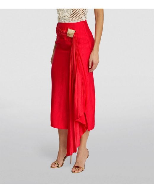 Cult Gaia Red Caroline Midi Skirt