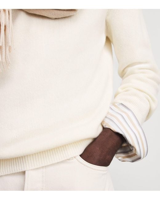 FIORONI CASHMERE White Cashmere Crew-Neck Sweater for men