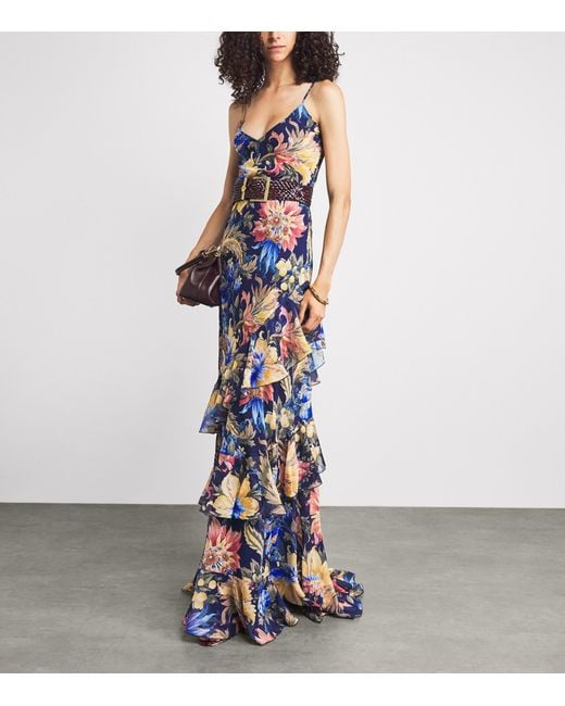 Etro Blue Seersucker Floral Maxi Dress