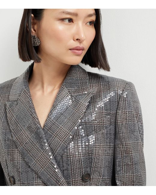 Brunello Cucinelli Gray Virgin Wool Sequinned Blazer