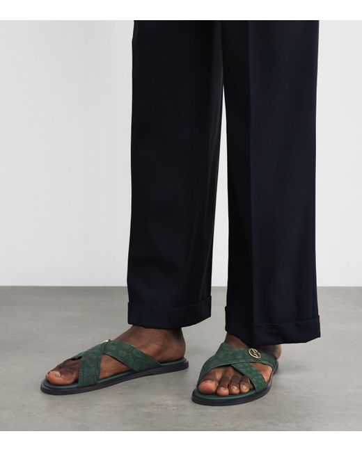 Giorgio Armani Green Caiman Leather Cross Sandals for men