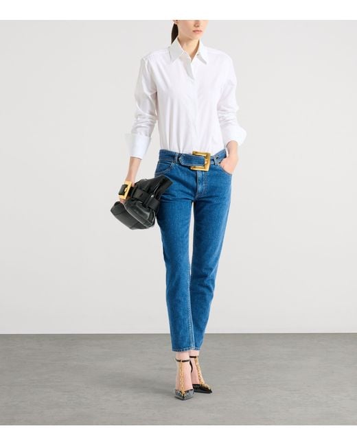 Balmain Blue Belted Mid-Rise Slim Jeans