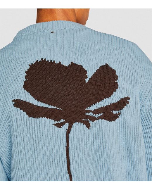 OAMC Blue Cotton Floral Print Sweater for men