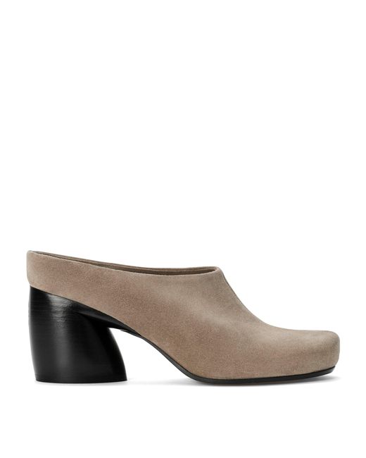 Loewe Gray Suede Oval Heeled Mules 70
