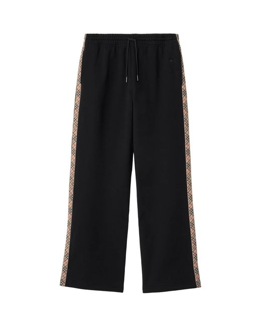 Burberry Black Jersey Check-Trim Sweatpants