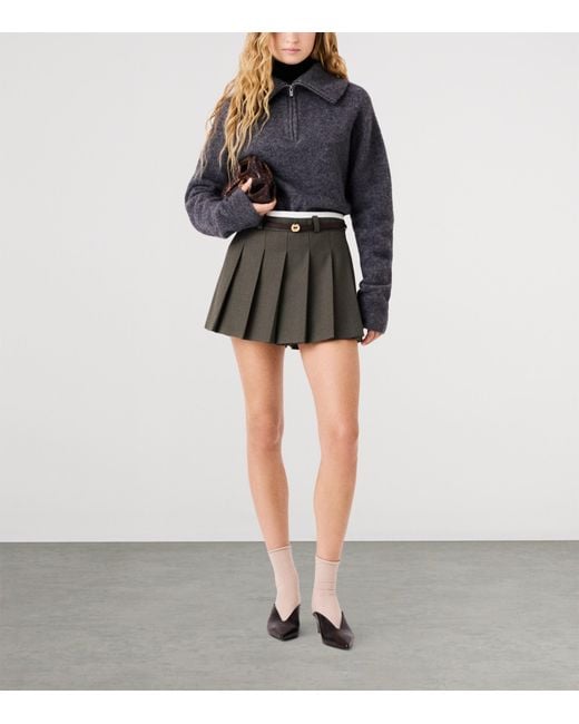 Maje Gray Wool-Blend Pleated Skort