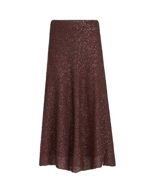 Brunello Cucinelli Brown Linen-Cashmere-Silk Midi Skirt