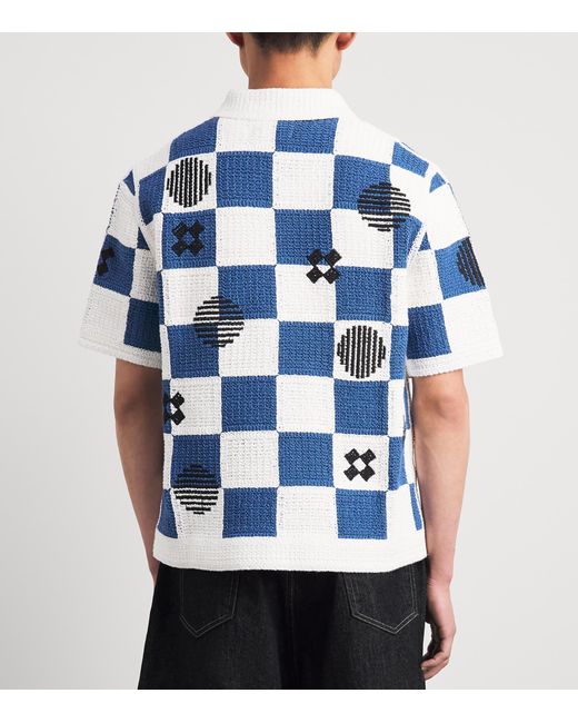 Wax London Blue Cotton Crochet Porto Shirt for men