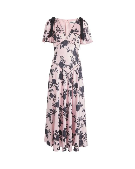 Self-Portrait Purple Satin Bow Floral Midi Dress