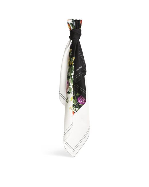 Max Mara Black Silk Floral-print Scarf