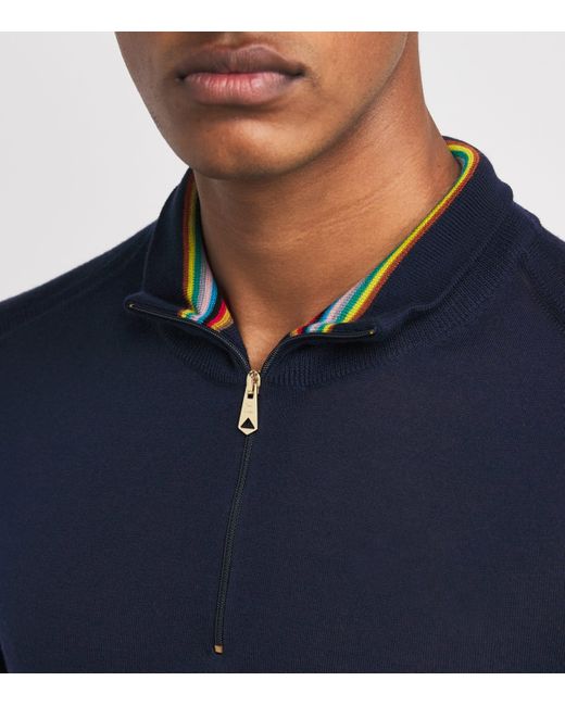 Paul Smith Blue Merino Half-Zip Sweater for men