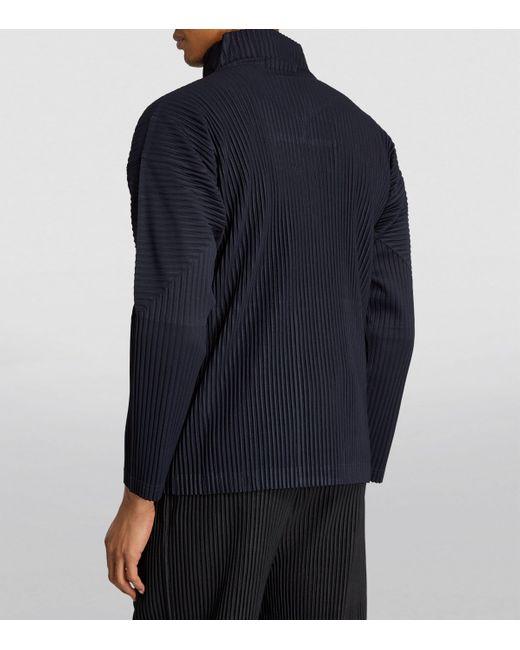 Homme Plissé Issey Miyake Blue Pleated Zip-Up Cardigan for men