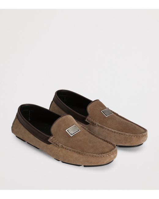 Dolce & Gabbana Brown Suede Logo Driving Shoes for men
