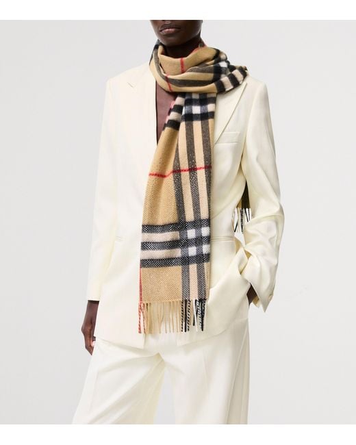 Burberry Natural Cashmere Embellished Check Scarf
