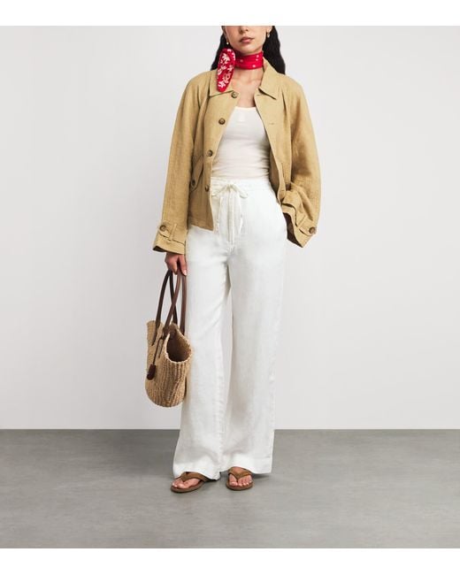 Polo Ralph Lauren White Linen Wide-Leg Trousers