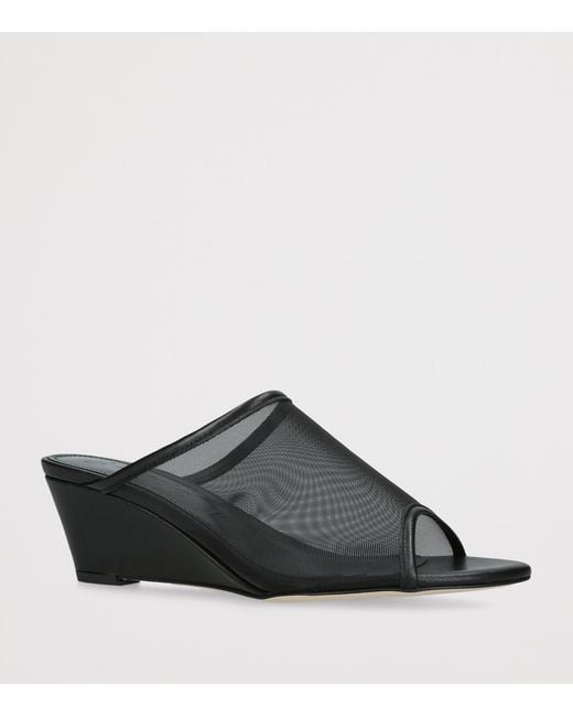 Aeyde Black Leather-Mesh Suzanne Wedge Sandals 55
