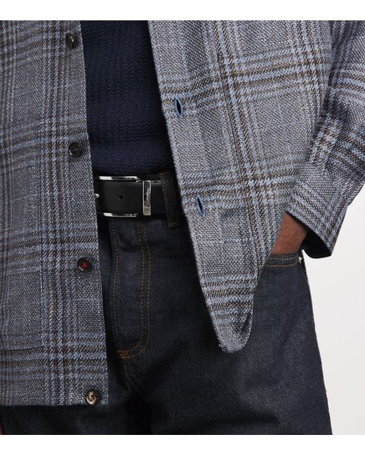 Isaia Gray Wool-Silk-Linen Check Overshirt for men