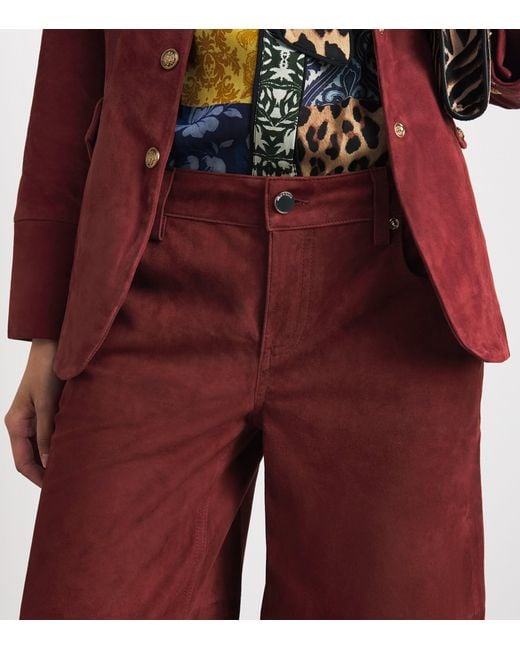 Alice + Olivia Red Wide Amazing Suede Trousers