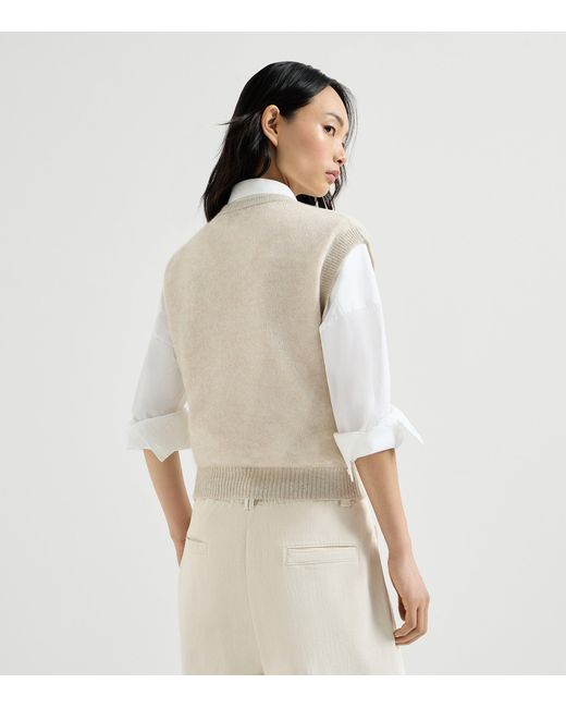 Brunello Cucinelli White Mohair-Blend Sweater Vest