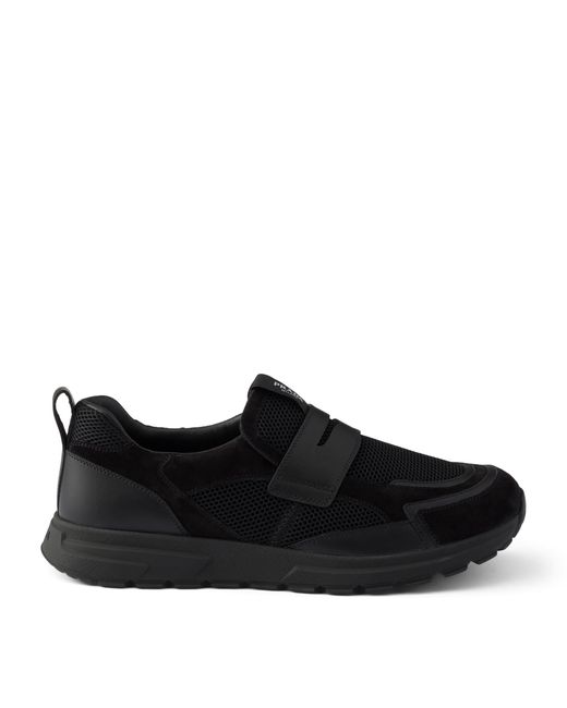 Prada Black Leather-Mesh Sneakers for men