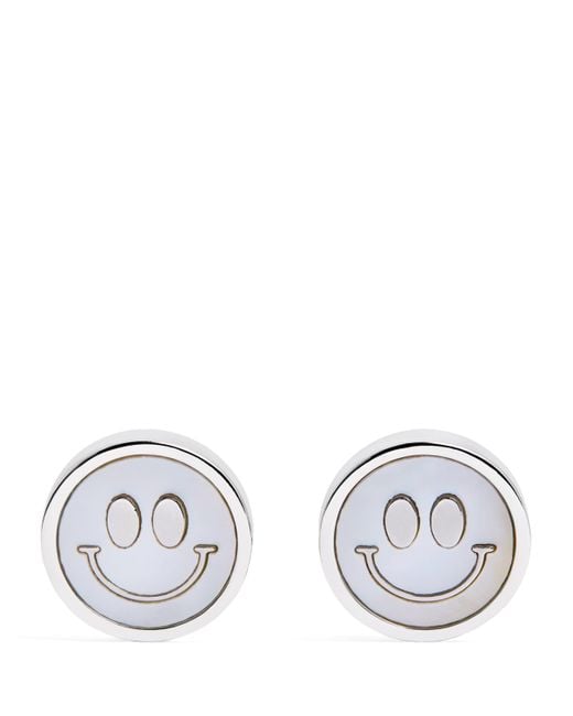 Babette Wasserman Metallic Rhodium-Plated Smiley Face Cufflinks for men