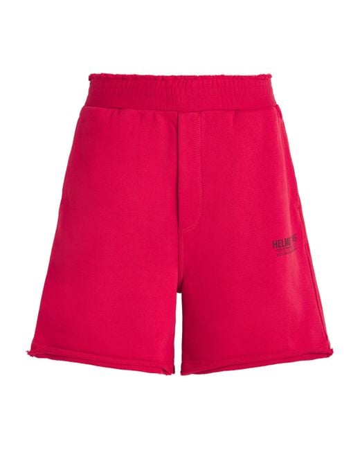 Helmut Lang Red Cotton Distressed Shorts for men