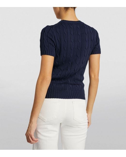 Polo Ralph Lauren Blue Cable-knit Short-sleeve Sweater