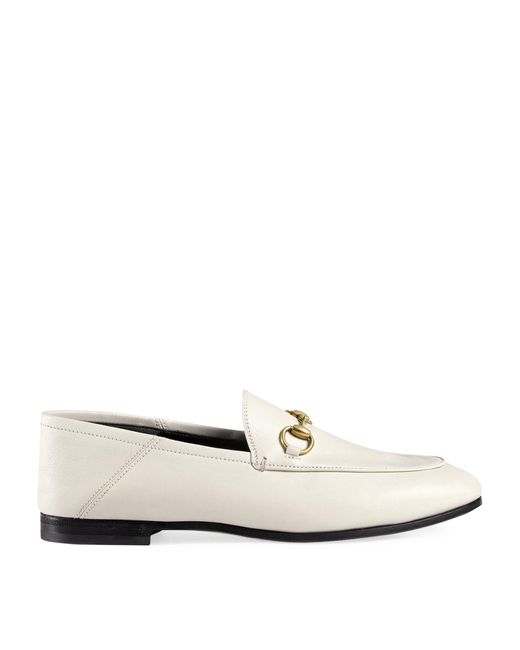 Gucci White Leather Brixton Horsebit Loafers